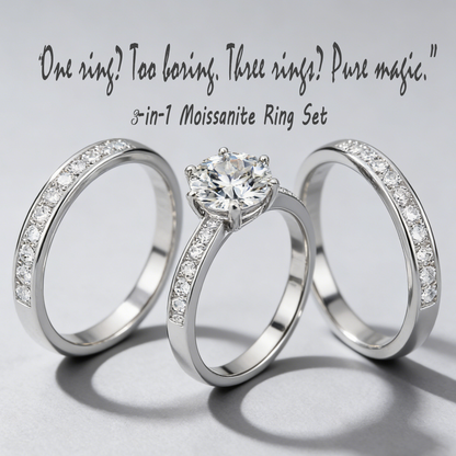 3-in-1 2CT Moissanite Ring Set – 925 Sterling Silver, GRA Certified, Stackable Luxury