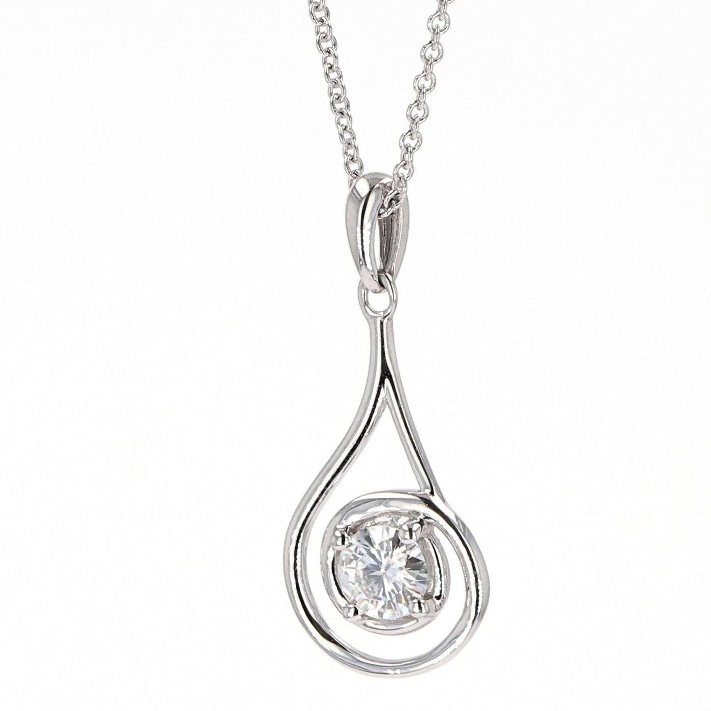 0.33 CTW DEW Round  Moissanite Teardrop Pendant in Sterling Silver