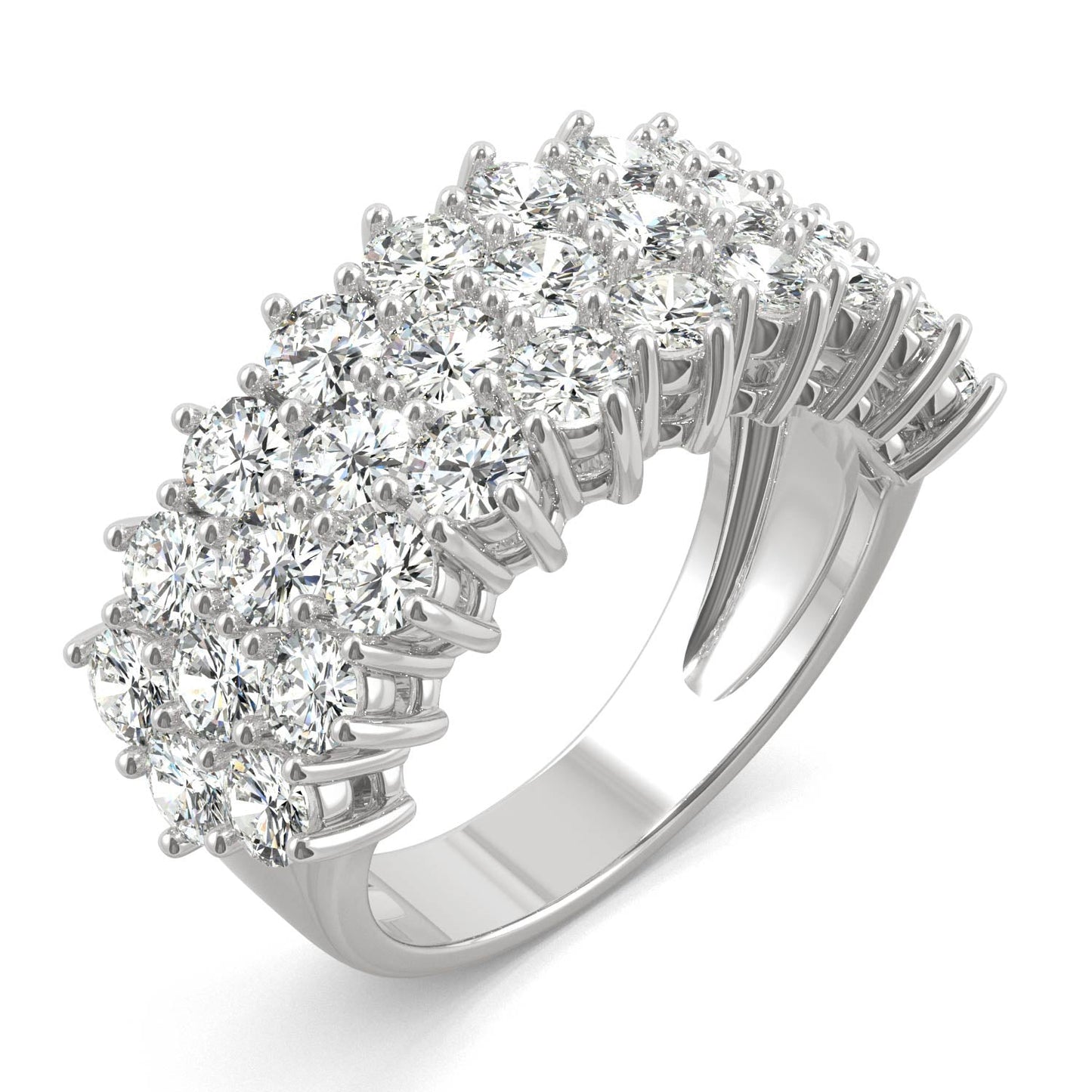 3.00 CTW DEW Round Moissanite Three-Row Ring in 14K White Gold