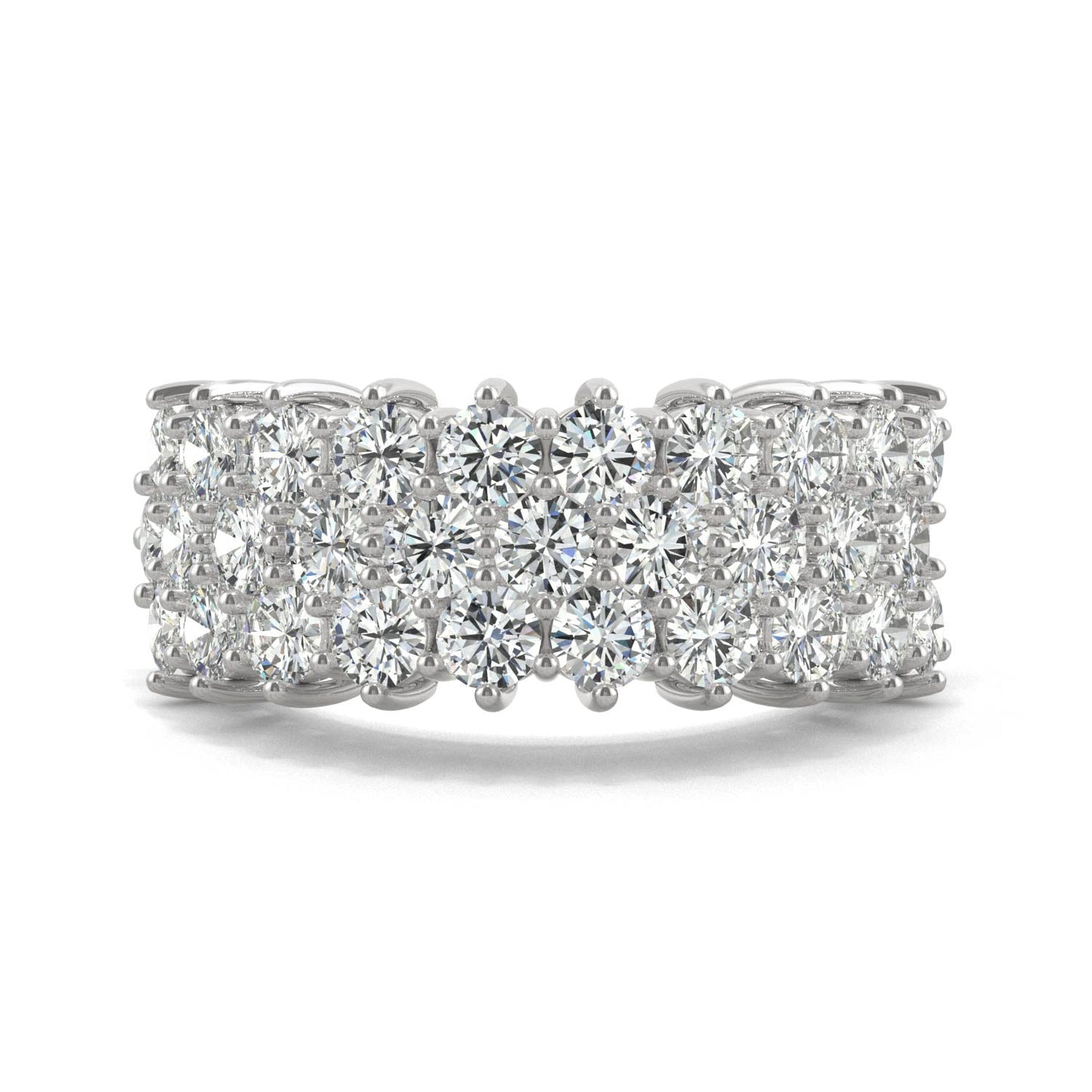 3.00 CTW DEW Round Moissanite Three-Row Ring in 14K White Gold