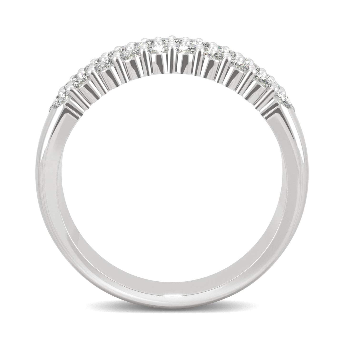 0.93 CTW DEW Round Moissanite Three-Row Ring in 14K White Gold