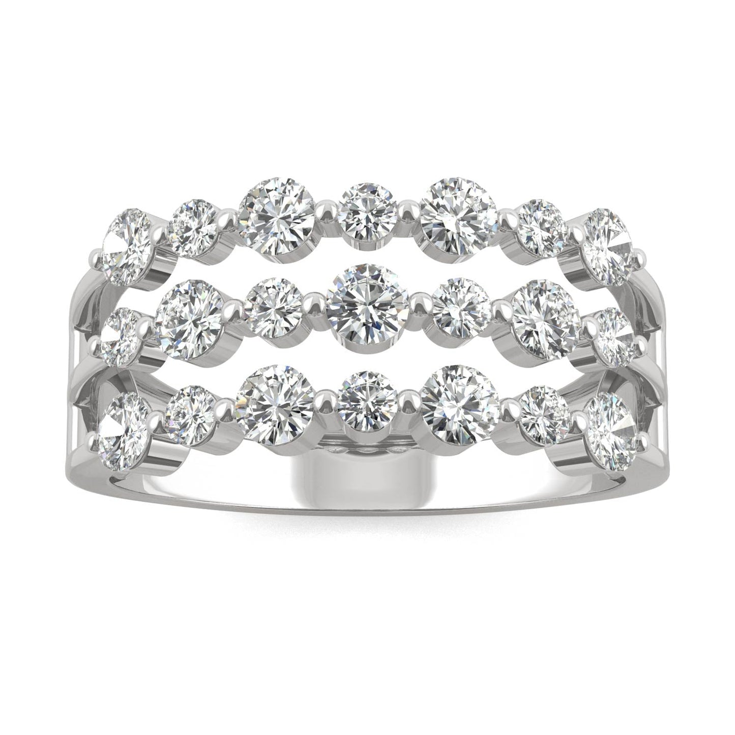 0.91 CTW DEW Round Moissanite Three-Row Ring in 14K White Gold