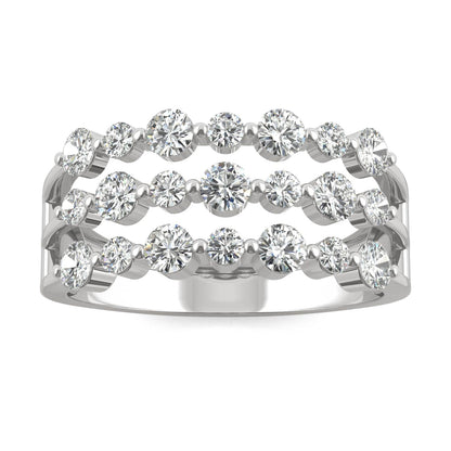 0.91 CTW DEW Round Moissanite Three-Row Ring in 14K White Gold