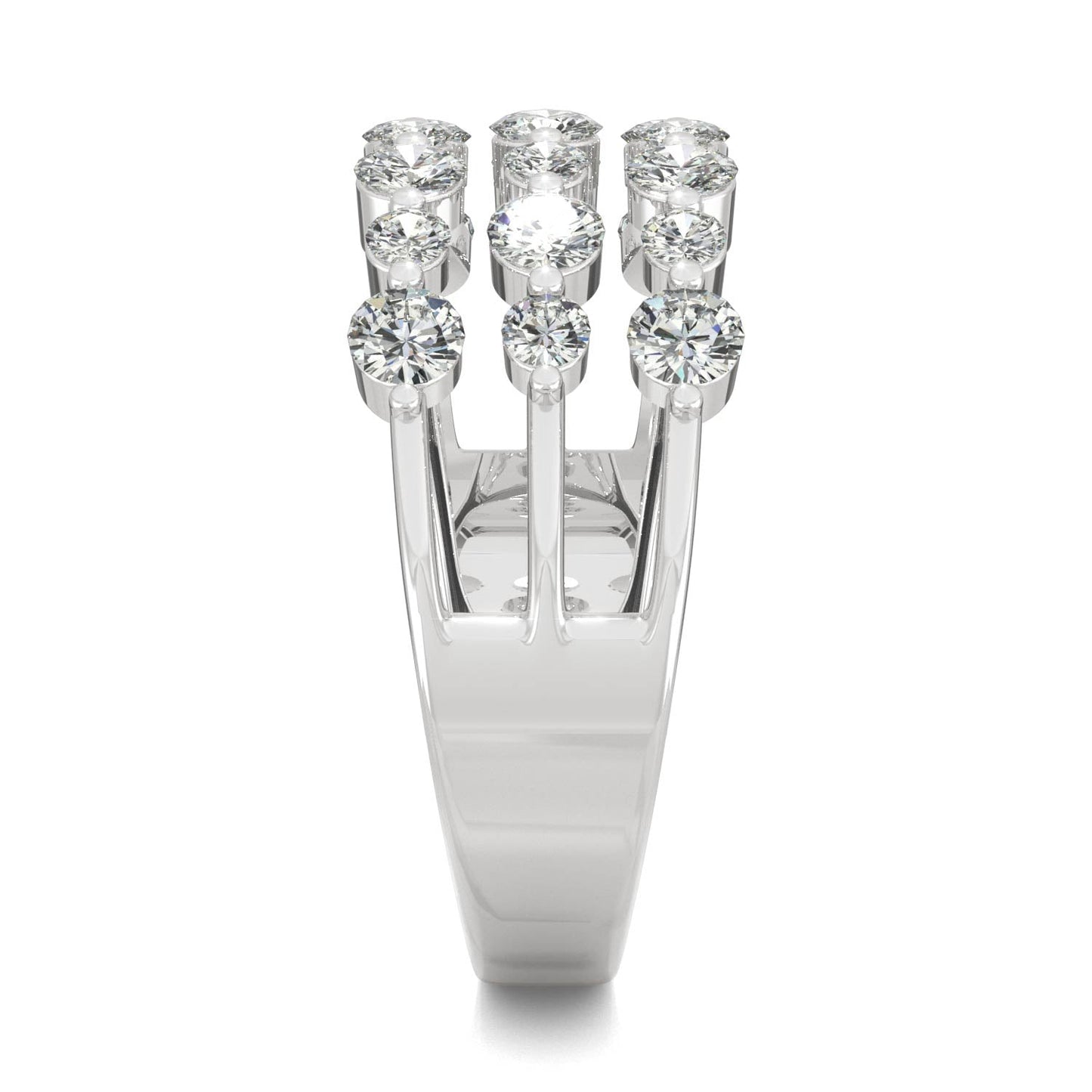 0.91 CTW DEW Round Moissanite Three-Row Ring in 14K White Gold