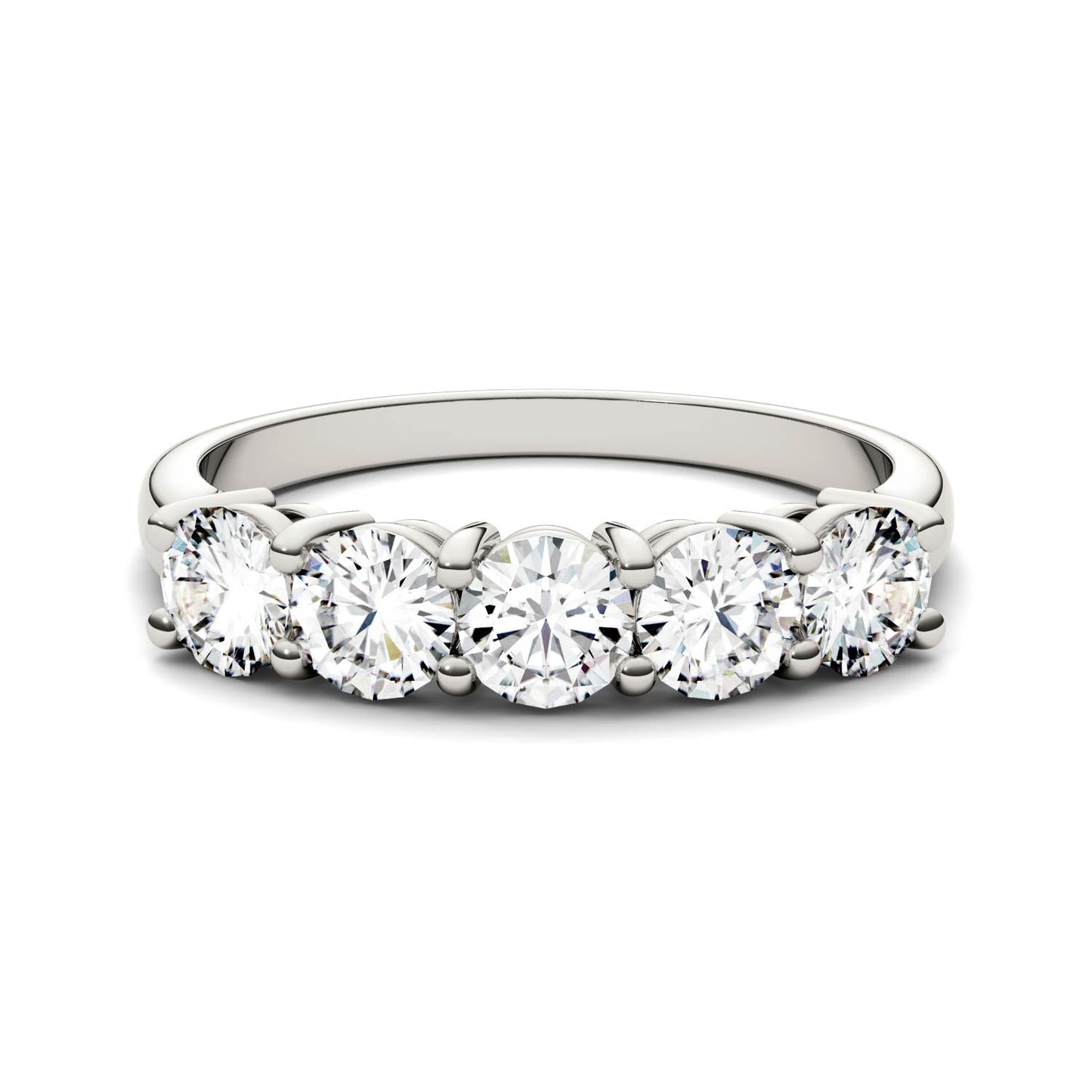 1.15 CTW DEW Round Moissanite Five-Stone Ring in 14K White Gold